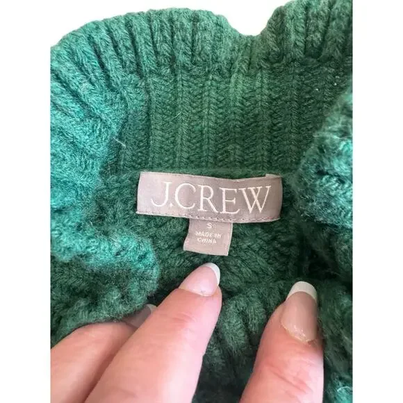 J Crew Cable Knit Cardigan Ruffle Neck Button Front Wool CHRISTMAS Sz small - Picture 6 of 13